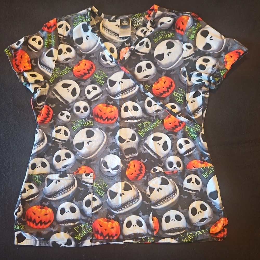 Tim Burton’s HALLOWEEN The Nightmare Before Christmas Scrub Top Women’s Sz S
